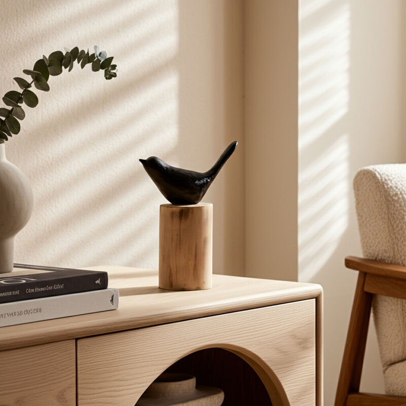 Bird Perched on Log Figurine