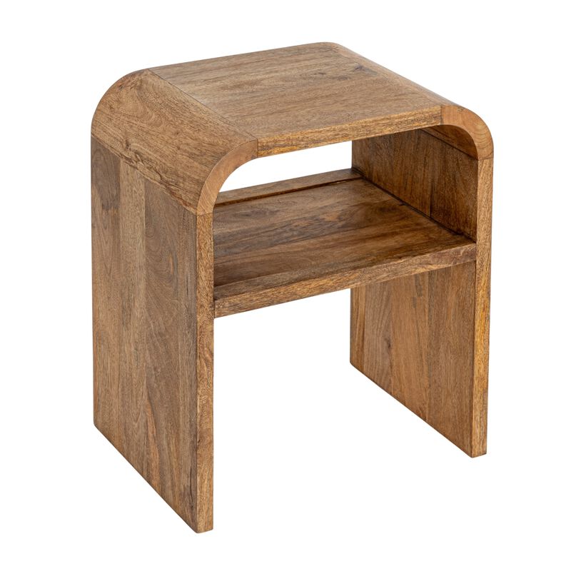 Modern Waterfall Edge Mango Wood End Table with Shelf image number 0