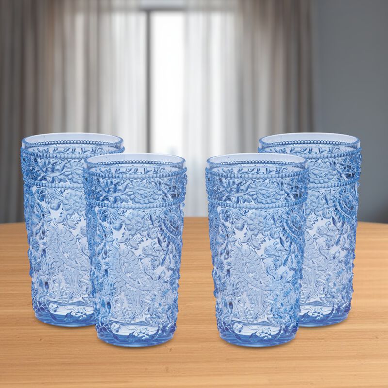 Set of 4 Paisley Pattern Acrylic Stemless Highball Glasses – Elegant and Durable Drinkware for Any Occasion