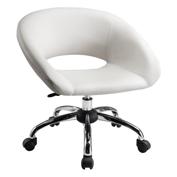 Dela 25 Inch Modern Office Chair, Vegan Faux Leather, Rolling Wheels, White-Benzara