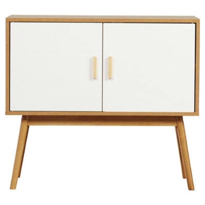 Hivvago Mid-Century Modern Console Table Storage Cabinet with Solid Wood Legs