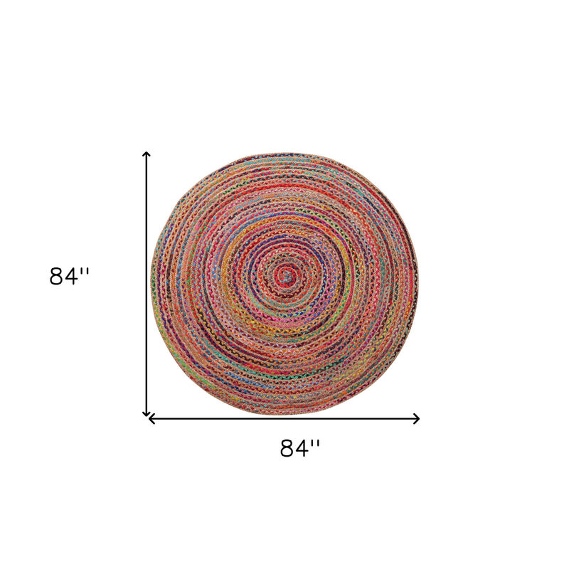 HomeRoots 7' Tan Round Geometric Hand Braided Area Rug image number 2