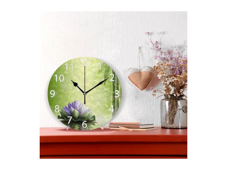 Zen Purple Lotus Oil Painting Wall Clock Silent Non Ticking Outdoor Office Decor