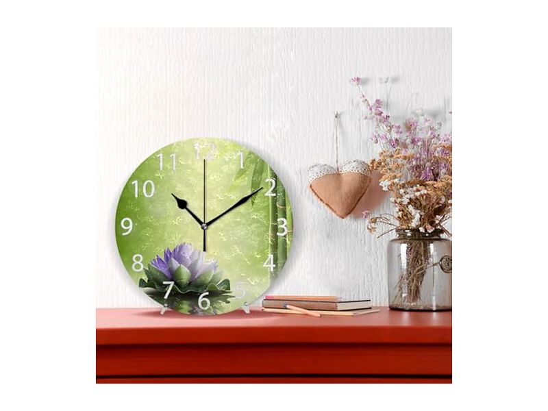 Zen Purple Lotus Oil Painting Wall Clock Silent Non Ticking Outdoor Office Decor image number 1