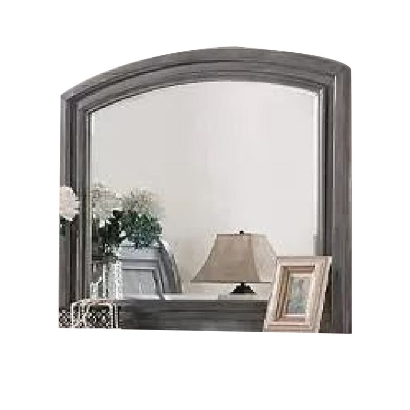 Dresser Mirror, Gray Pine Wood Frame, Farmhouse Carved Details 36x42 image number 2