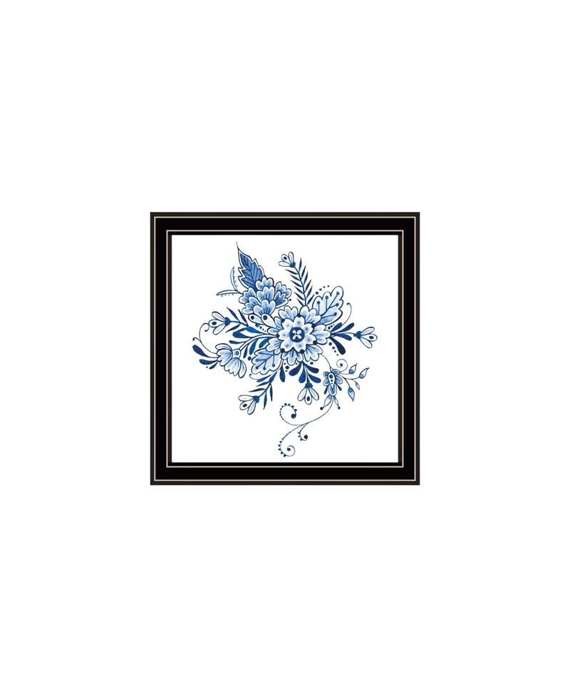 HomeRoots Set Of Two Blue And White Delph Floral Black Framed Wall Art image number 3