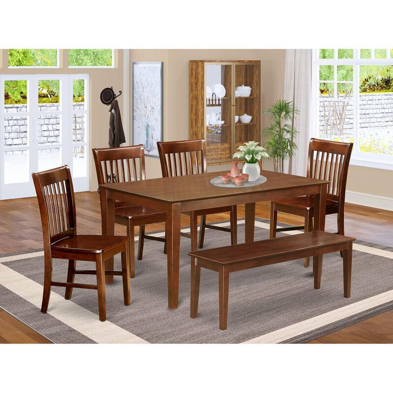 6 PC Dining set with bench-Dinette Table and 4 Kitchen Dining Chairs and Bench