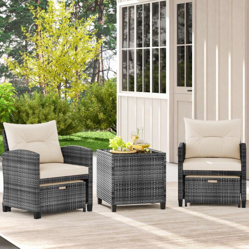 5 Piece Patio Rattan Furniture with 2 Ottomans and Tempered Glass Coffee Table image number 8