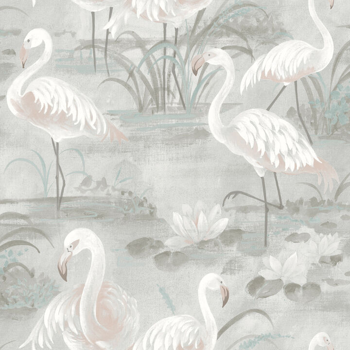 Everglades Grey Flamingos Wallpaper (Set of 2)