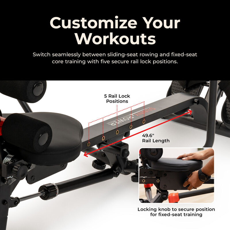 Sunny Health & Fitness 2-in-1 Smart Full Motion Rowing Machine with Core Trainer, 12 Resistance Levels & Trainer-Led Workouts via SunnyFit App image number 5