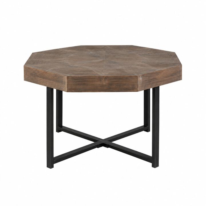 GOODSILO Octagonal Vintage Patchwork Farmhouse Coffee Table with Wooden Tabletop and Cross Metal Legs, Decorative Functional Furniture for Living Room Primary Space