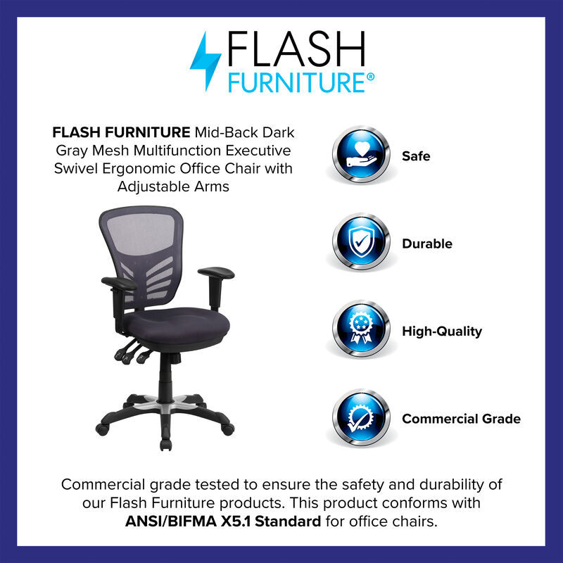 Nicholas Mid-Back Dark Gray Mesh Multifunction Executive Swivel Ergonomic Office Chair with Adjustable Arms image number 7