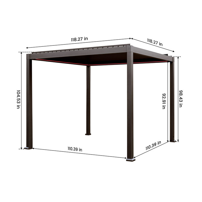 Mondawe 10x10FT Electric Aluminum Louver Pergola with Integrated LED Lights and Smart Solar Rain Sensor - Gray image number 9