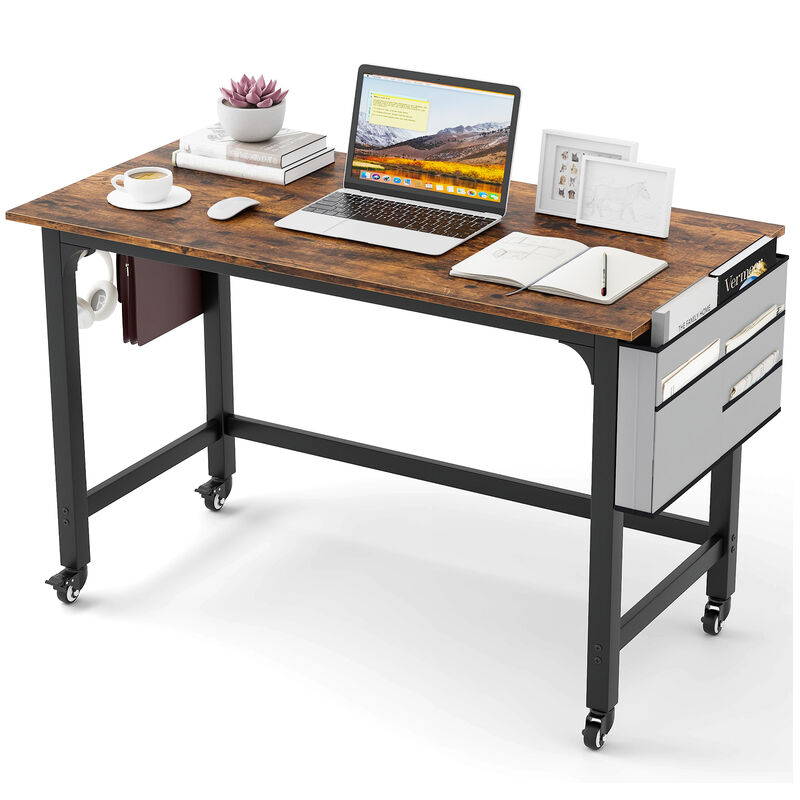 48" Rolling Computer Desk with Heavy-duty Metal Frame for Home and Office