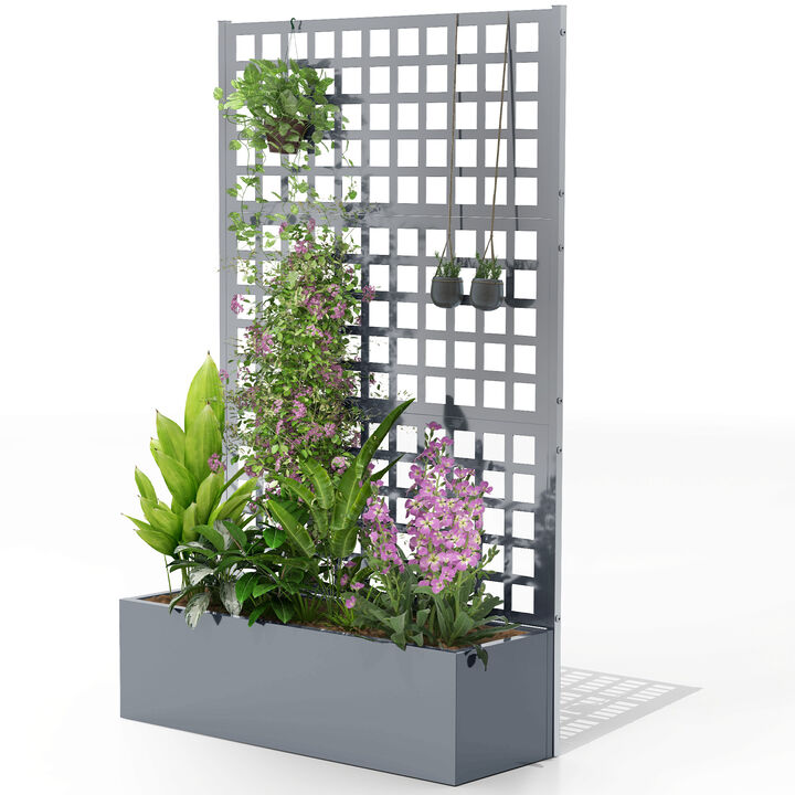 Hivvago 43"x16"x70" Galvanized Planter with Trellis for Vines and Herbs