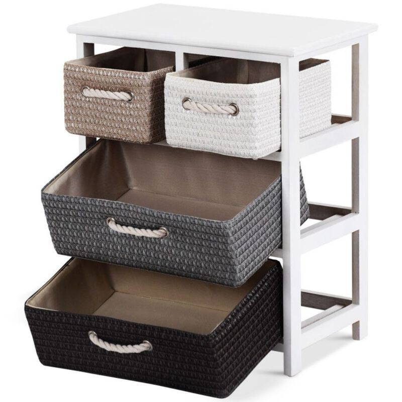 Hivago Storage Drawer Nightstand Woven Basket Cabinet Bedside Table