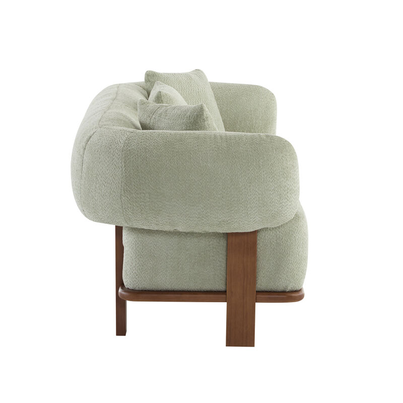 Christopher Knight Home Tadg 82" Rubberwood Boucle Upholstered 3 Seater Curved Sofa with 3 Pillows and Round Arm