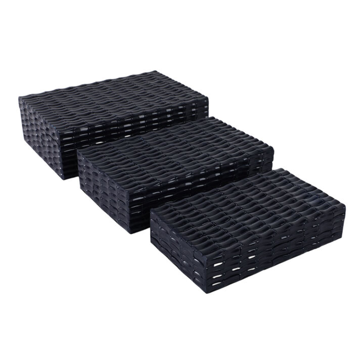 S/3 Faux Bamboo Boxes, Navy