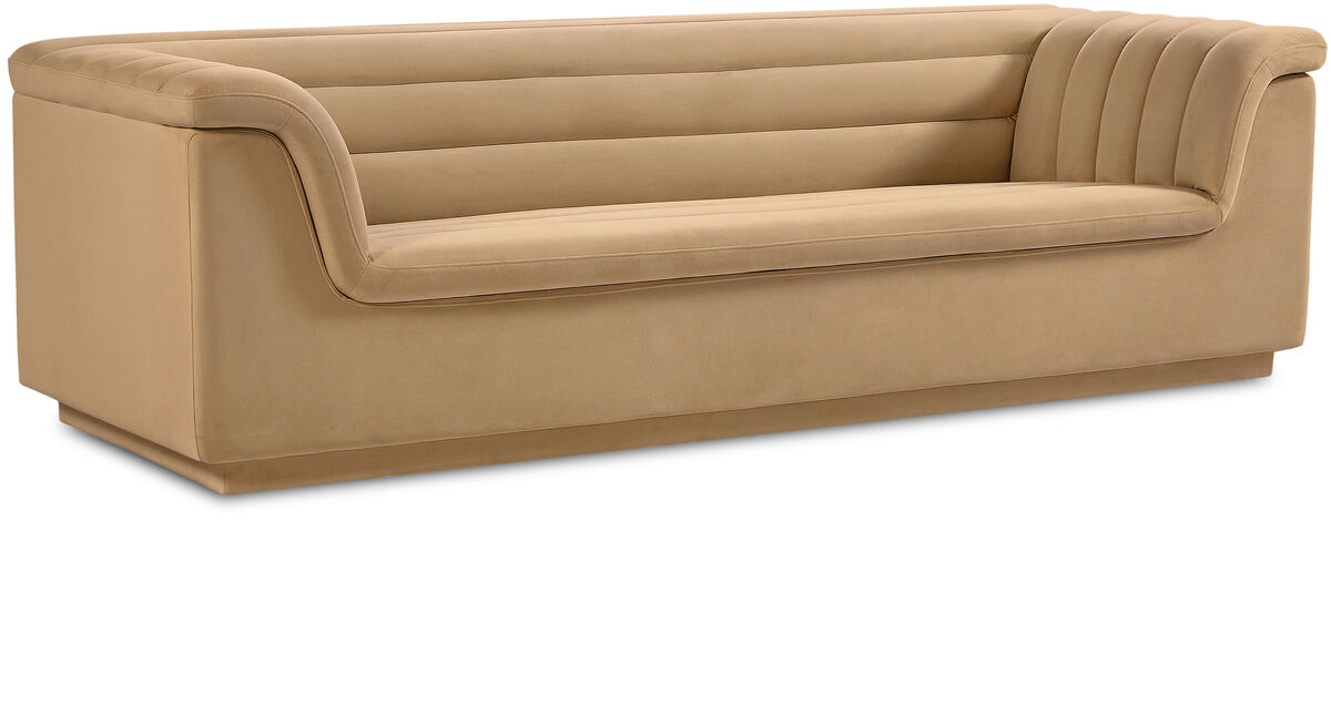 Meridian Furniture Cascade Camel Velvet Fabric Sofa