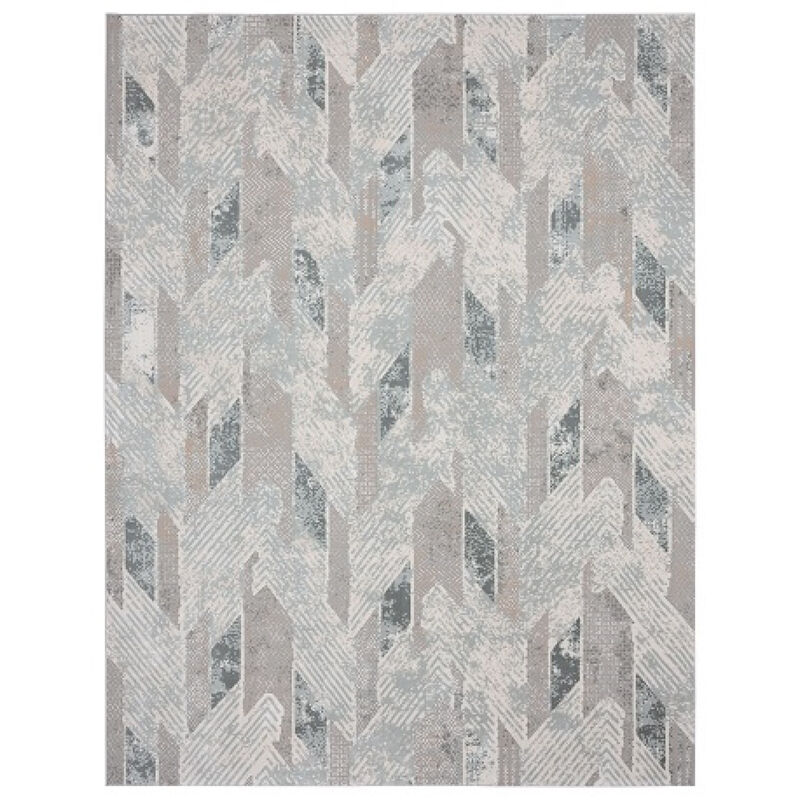 2 X 3 gray Blue And cream geometric Distressed Stain Resistant Area Rug image number 0