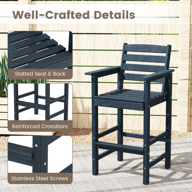 Set of 2 HDPE Adirondack Bar Chairs with Wide Armrests &ndash; Weather-Resistant Patio Seating