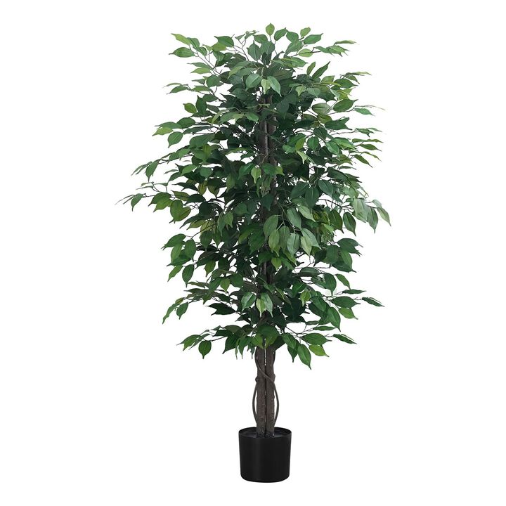 Monarch Specialties I 9564 - Artificial Plant, 58" Tall, Ficus Tree, Indoor, Faux, Fake, Floor, Greenery, Potted, Decorative, Green Leaves, Black Pot