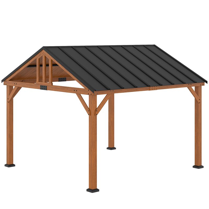 Brown Garden Pavilion: 12'x11' Hardtop Gazebo with Wooden Frame