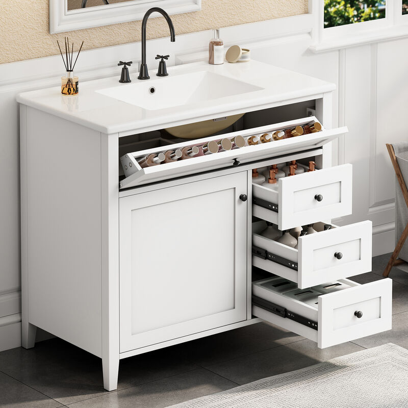 Merax Bathroom Storage Vanity with Left Adjustable Shelving Cabinet & 3 Right Smooth-Glide Drawers image number 2