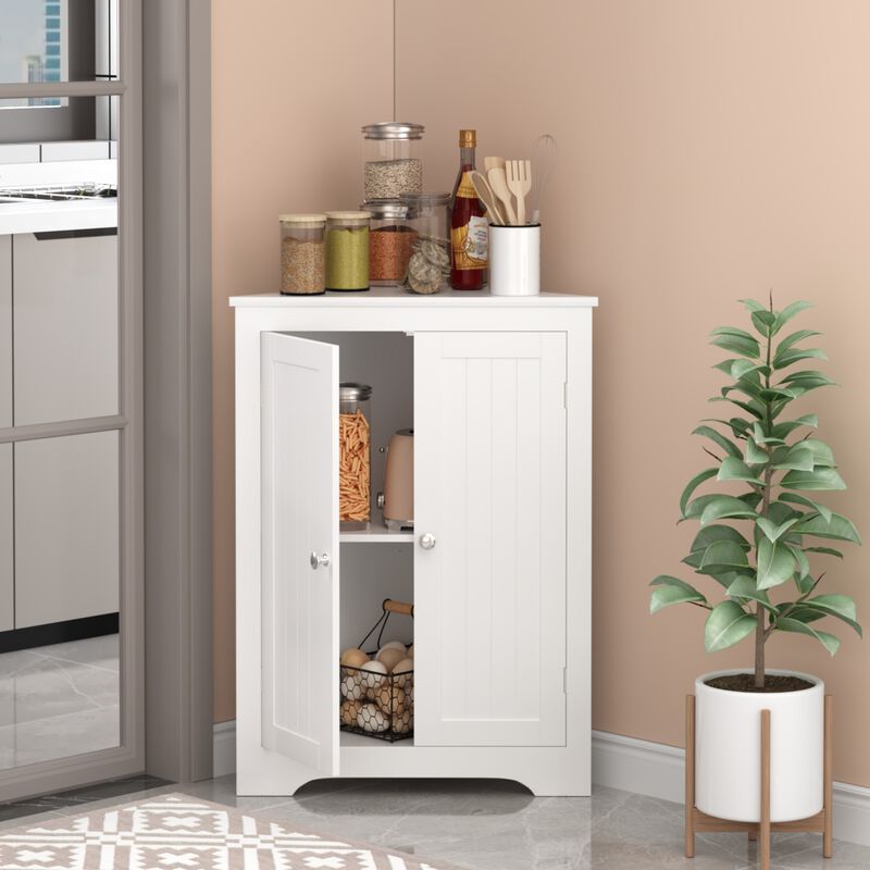 Floor Corner Cabinet with 2 Doors and Adjustable Shelves, Freestanding Narrow Cabinet Organizer, Corner Storage Cabinets for Bathroom