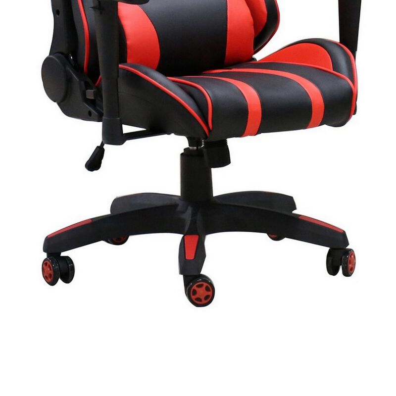 22 Inch Office Gaming Chair, Red, Black Faux Leather with Back Pillows-Benzara