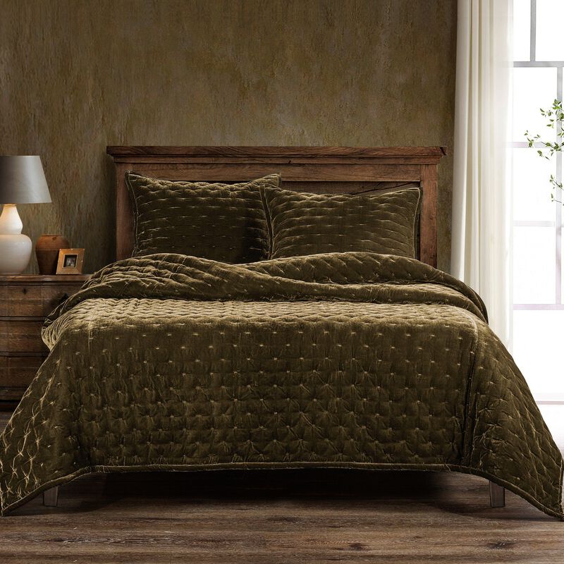 Stella Pintuck Ochre Full/Queen Quilt Set image number 1