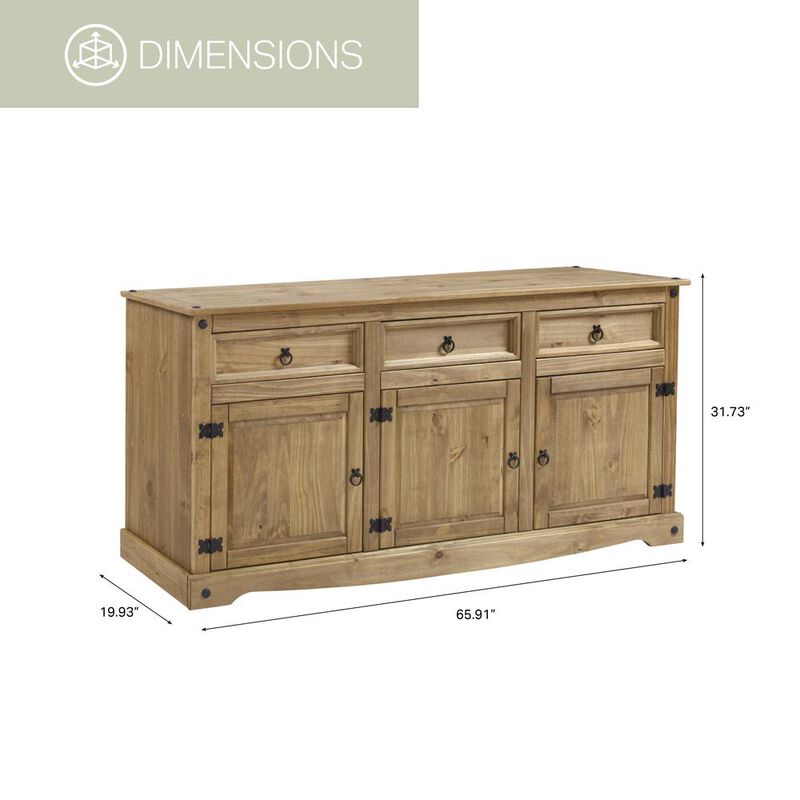 OS Home and Office Furniture Model COR917 Cottage Series Wood Buffet Sideboard in Corona Brown
