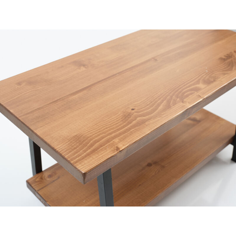 Furnish Home Store London 39" Solid Wood Rustic Coffee Cocktail Table for Living Rooms with Shelf