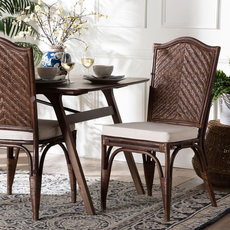 bali & pari Mahdis Natural Rattan 2-Piece Dining Chair Set with Cushion - Handwoven Wicker Accent Chair with Woven Chevron Back for Kitchen or Dining Room image number 6