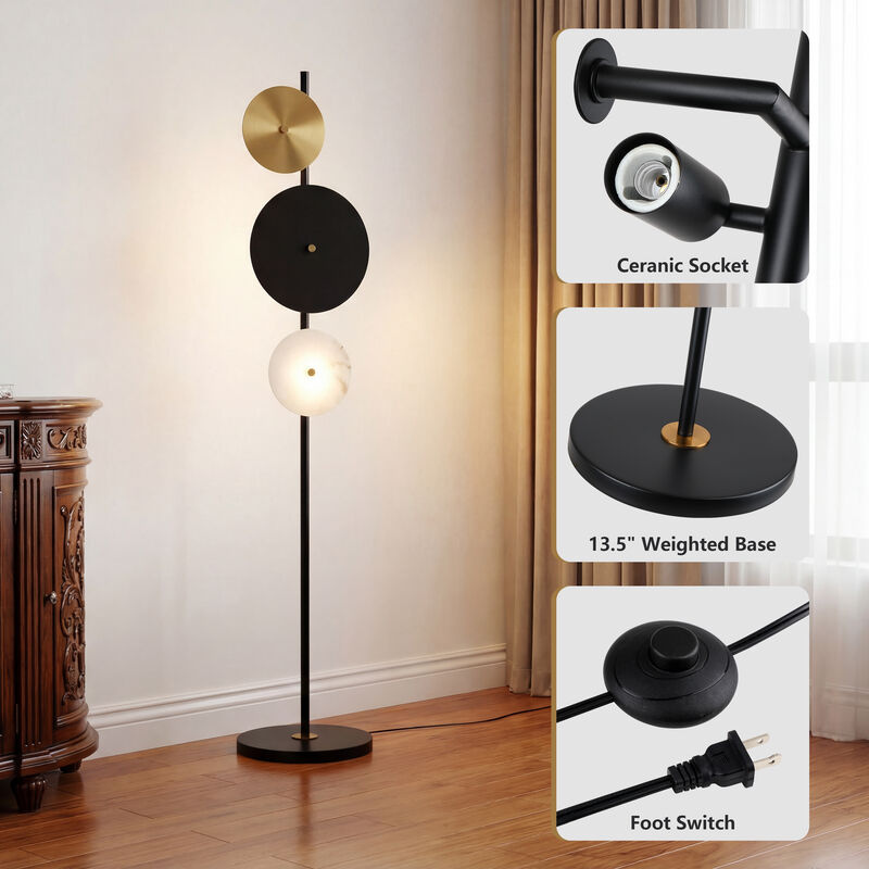 62.72 in. Mid-Century Modern 3-Light Black and Brass Floor Lamp image number 3