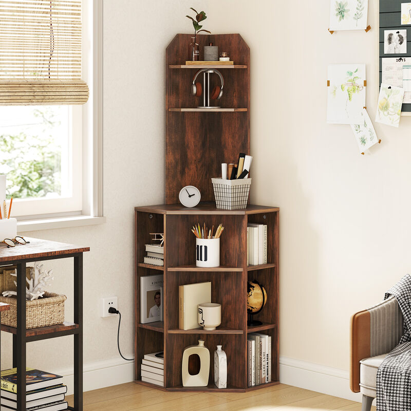 6-Tier Corner Shelf with Charging Station and 2 USB Ports
