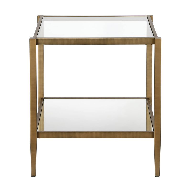 Henn&Hart 20"" Wide Square Side Table with Mirror Shelf in Brass, Table for Living Room, Bedroom image number 2