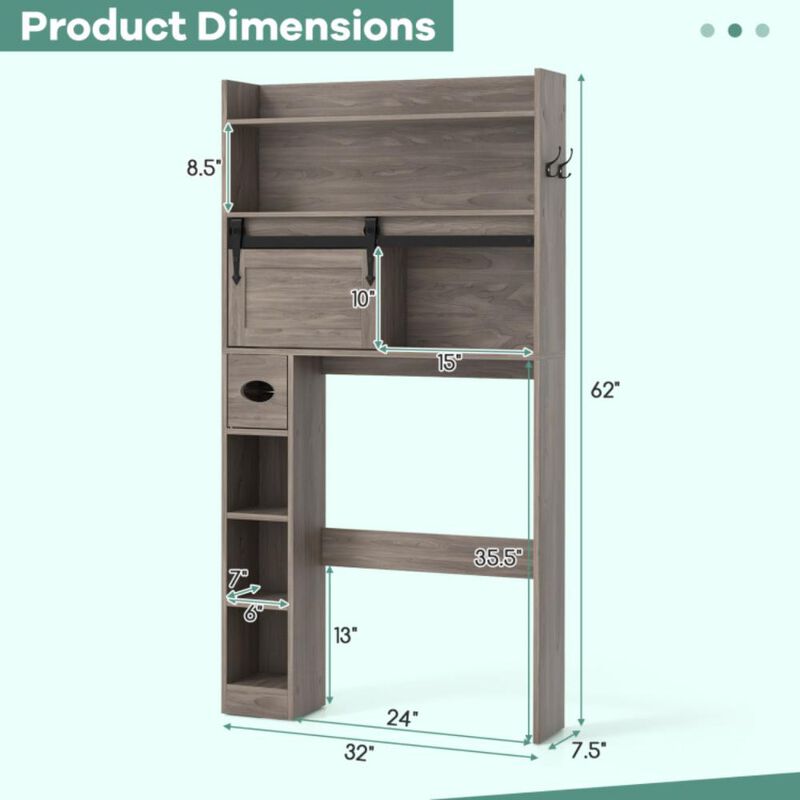 Hivvago Over The Toilet Storage Cabinet with Sliding Barn Door and Adjustable Shelves