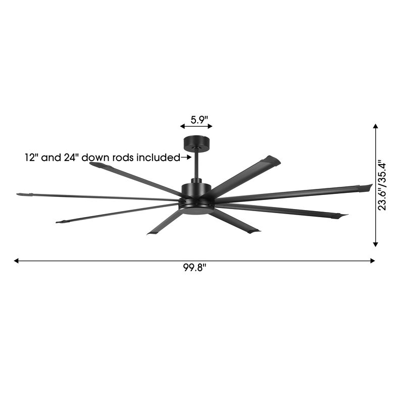 100" Oversized Industrial 8 Reversible Black Aluminum Blades Ceiling Fan with Remote for Garage, Warehouse, Porch, or Living Room image number 5