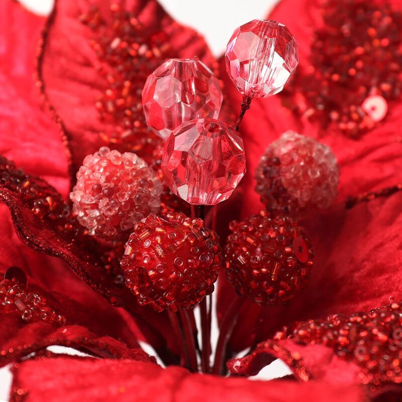 Premium 11-Inch Velvet Poinsettia, Elegant 10-Petal Christmas Floral Decor, Luxurious Red Table Centerpiece, Seasonal Holiday Home Accent