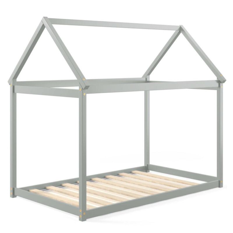 Hivvago Twin Size Kids House Bed Wood Frame with Roof