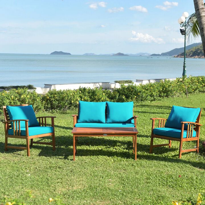 Mondawe 4 Pieces Wooden Patio Sofa Chair Set with Cushion