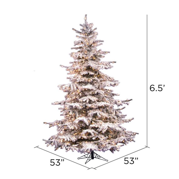 Vickerman 6.5' Flocked Sierra Fir Artificial Christmas Tree, Clear Dura-Lit Lights - Snow Covered Faux Tree - Seasonal Indoor Home Decor