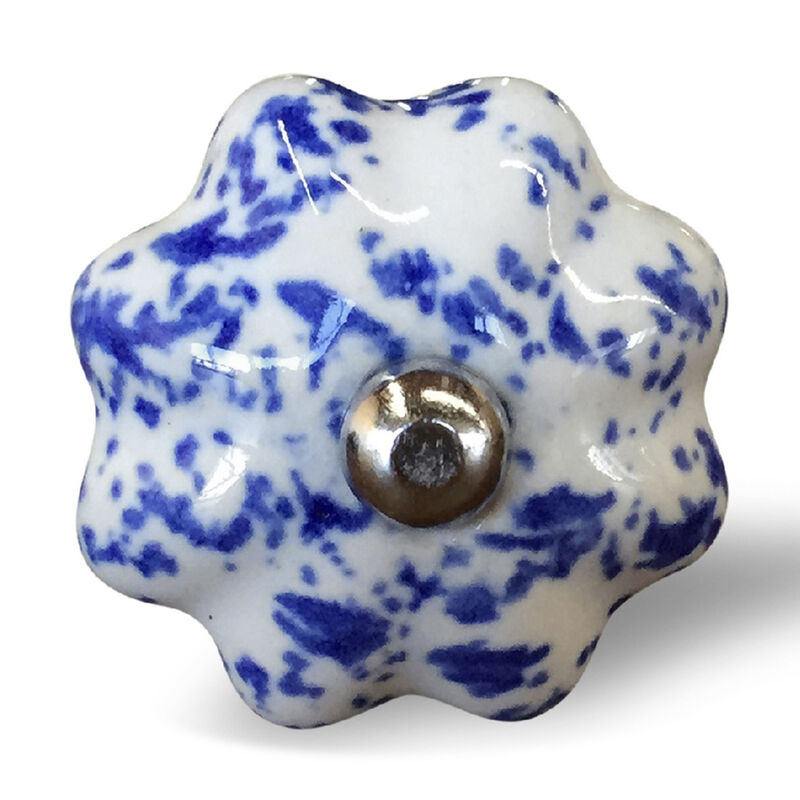HomeRoots Set of Eight Blue And White Ceramic And Metal Drawer Pull Knobs image number 0