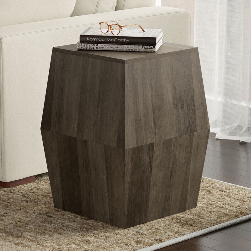 Terry SOLID MANGO WOOD 16 inch Wide Irregular Contemporary Side Table in Ash Grey, Fully Assembled
