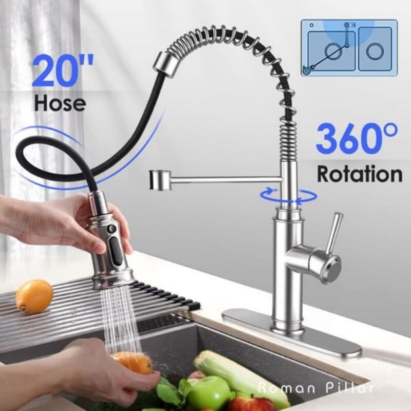 Stainless Steel Kitchen Faucet with Pull Down Sprayer and 360° Rotation