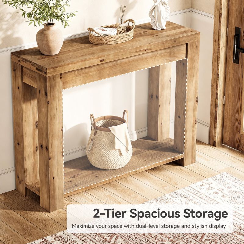 Narrow Solid Wood Farmhouse Sofa Console Table for Entryway or Hallway-Brown image number 6
