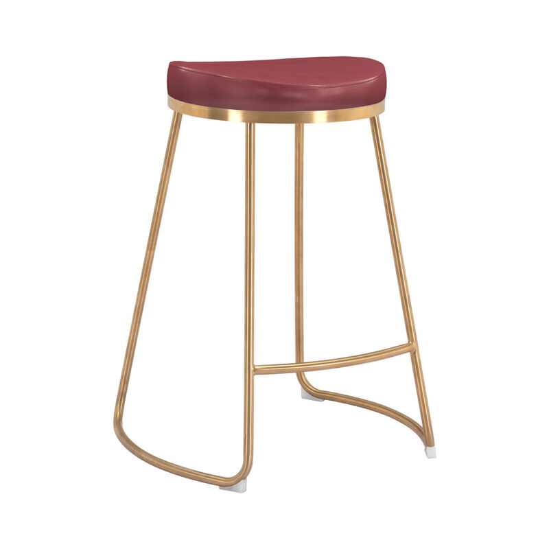 Hivvago Set of Two 26 Inch Red And Gold Stainless Steel Backless Counter Height Bar Chairs