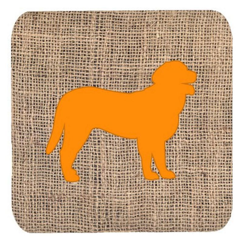 Caroline's Treasures BB1074-BL-OR-FC Curly Coated Retriever Burlap and Orange Foam Coasters (Set of 4), 3.5 H x 3.5 W, Multicolor