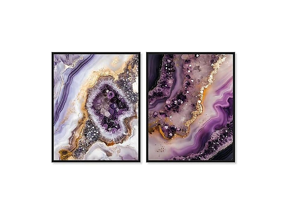 Gilded Amethyst Dream Canvas Agate Wall Decor Set 2 Black Frame 30 X 36 Inch